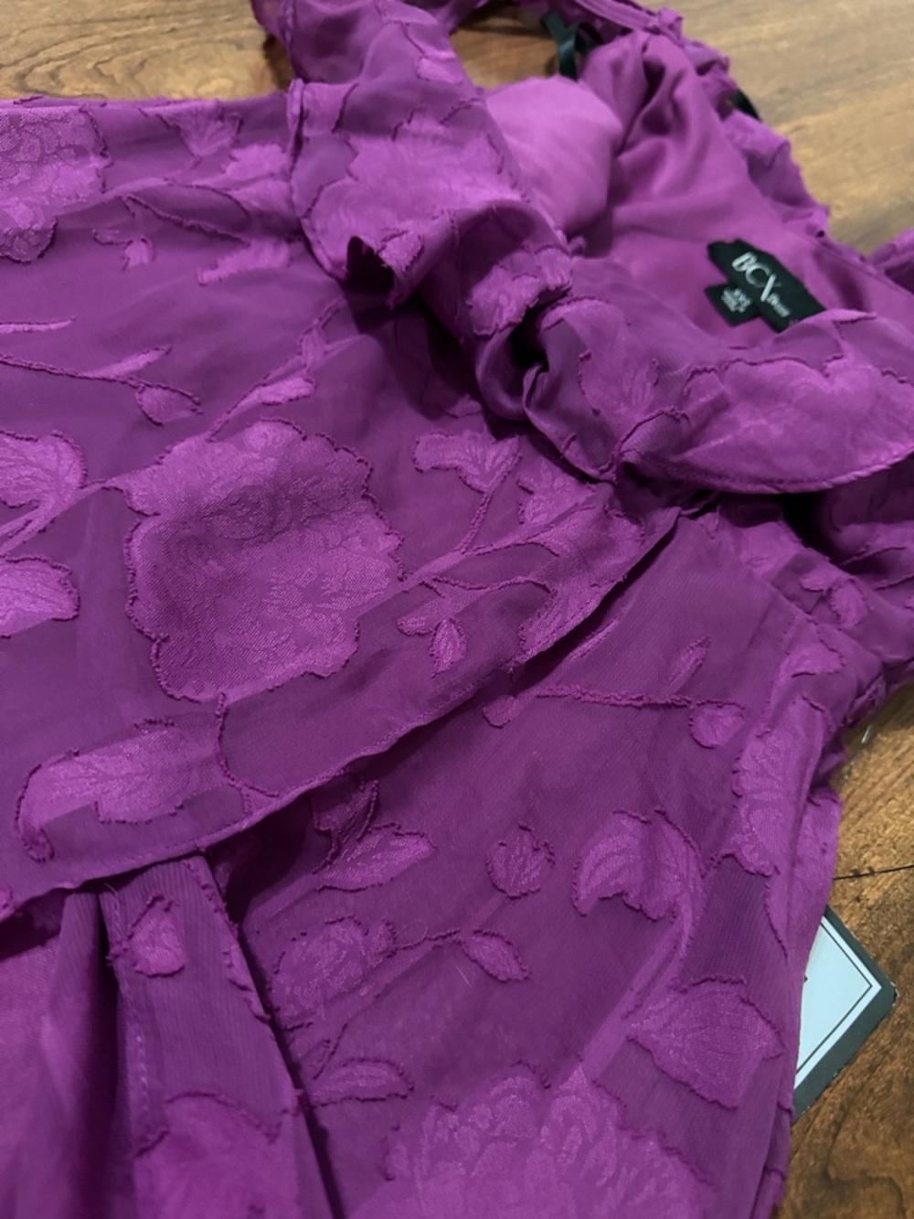 BCX Bright Fuchsia Cold-Shoulder Ruffle High-Low Dress - Picture 8 of 8